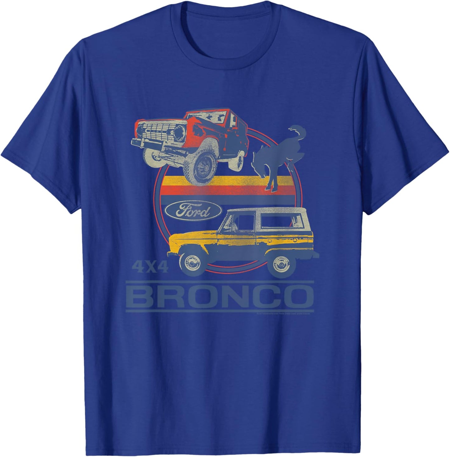 Ford - Bronco 4x4 Retro Circle With Pony Logo T-Shirt - T-Shirt | Royal
