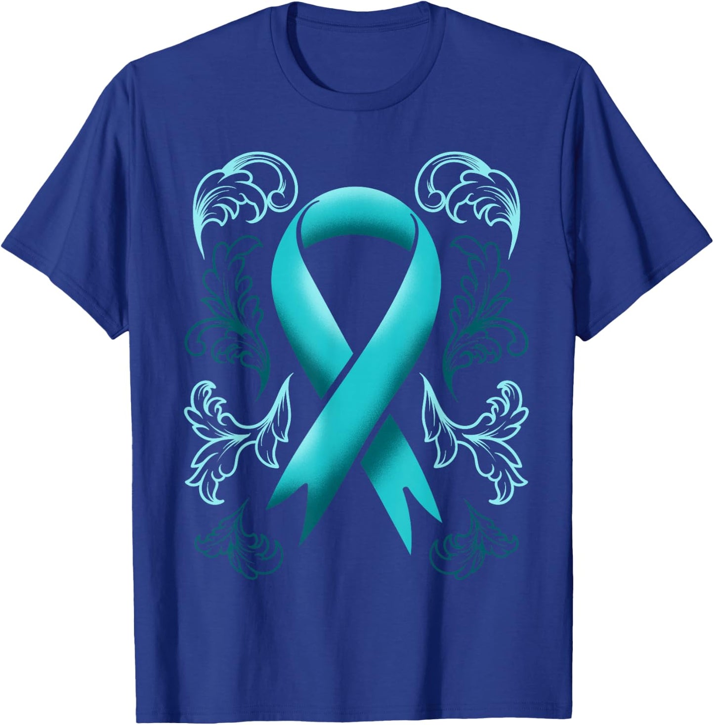 Ovarian Cancer Awareness Ribbon Teal Carcinoma Gynecology T-Shirt - T-Shirt | Royal