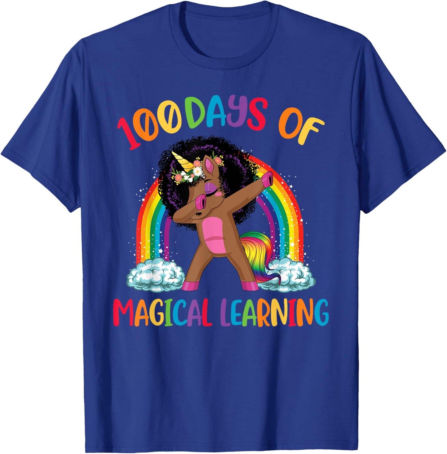 100 Days Of Magical Learning afro Black Dabbing Unicorn Girl T-Shirt - T-Shirt | Royal
