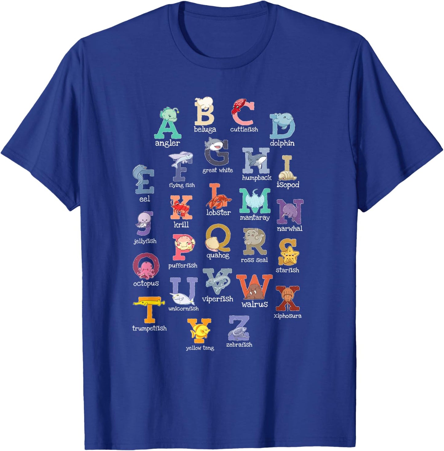 Alphabet Kids Letters Ocean Animals Lover T-Shirt - T-Shirt | Royal