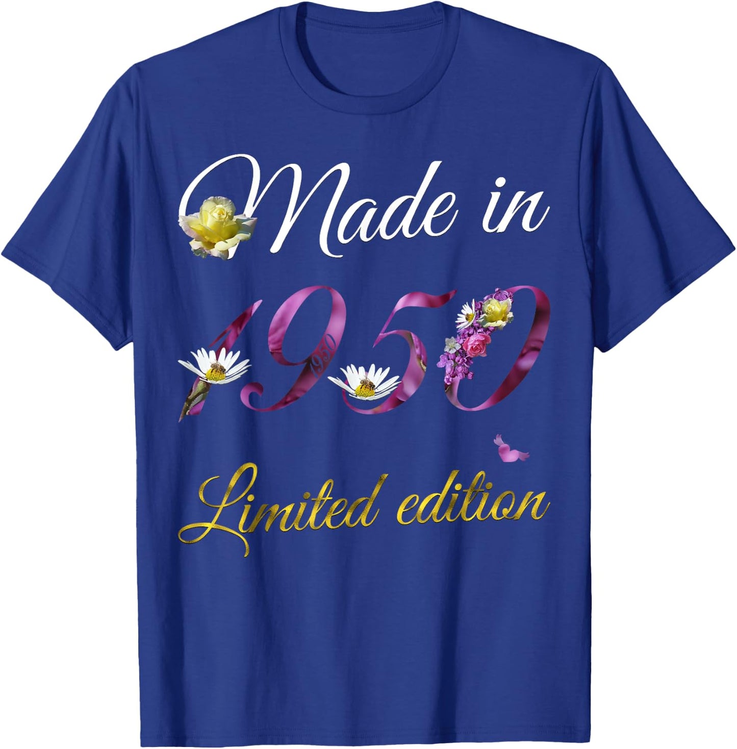 Made in 1950 - 75 Year Old Floral 1950 75th Birthday Gift T-Shirt - T-Shirt | Royal
