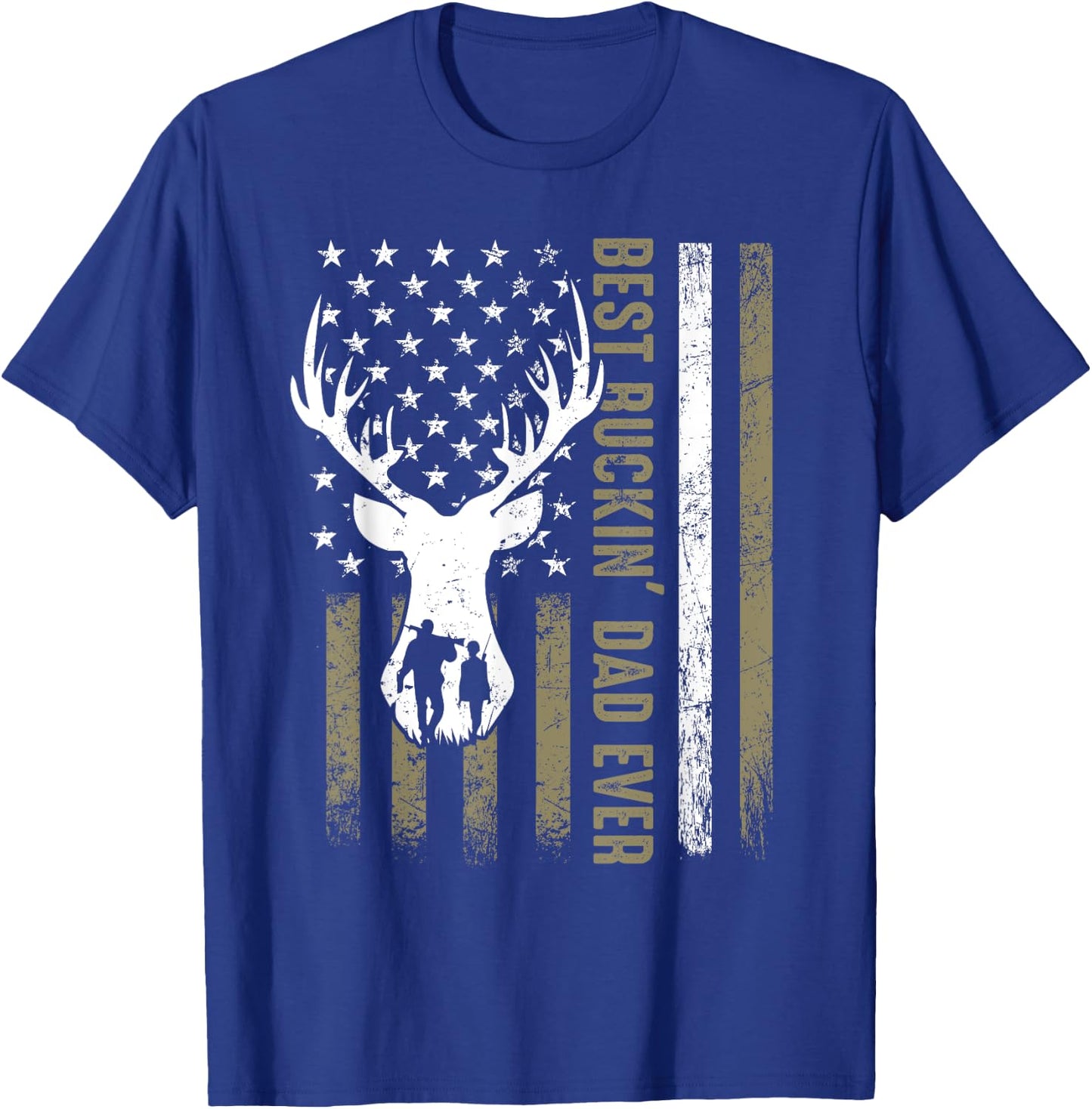 Best Buckin' Dad Ever Deer Hunting Fathers Day American Flag Men T-Shirt - T-Shirt | Royal