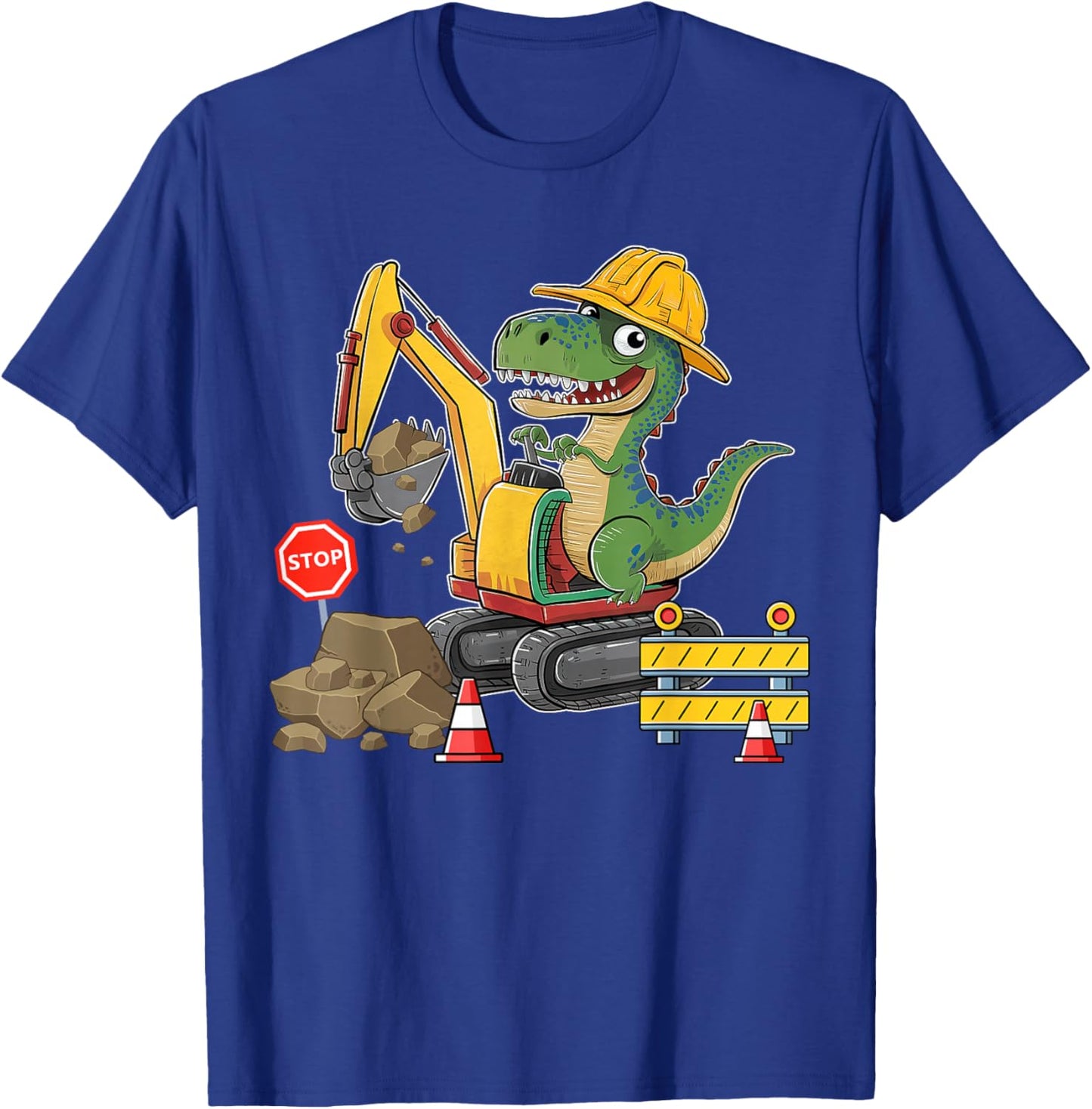 Dinosaur Construction Worker Excavator Truck Kids Boy Girl T-Shirt - T-Shirt | Royal