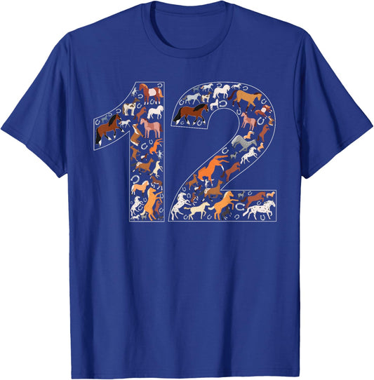 12th Birthday Horse Lover Theme 12 Year Old Party T-Shirt - T-Shirt | Royal