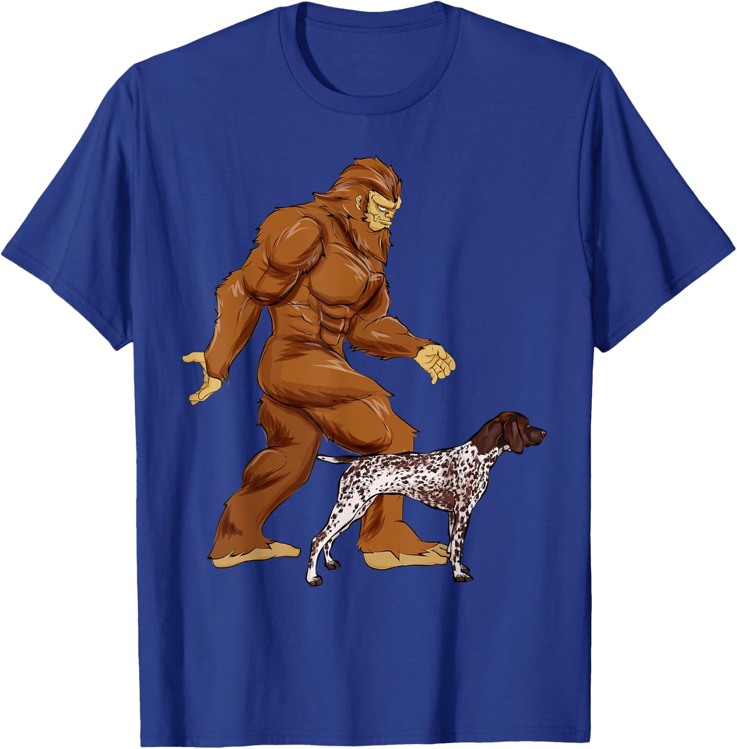 Funny Bigfoot Walking German Shorthaired Pointer Sasquatch T-Shirt - T-Shirt | Royal