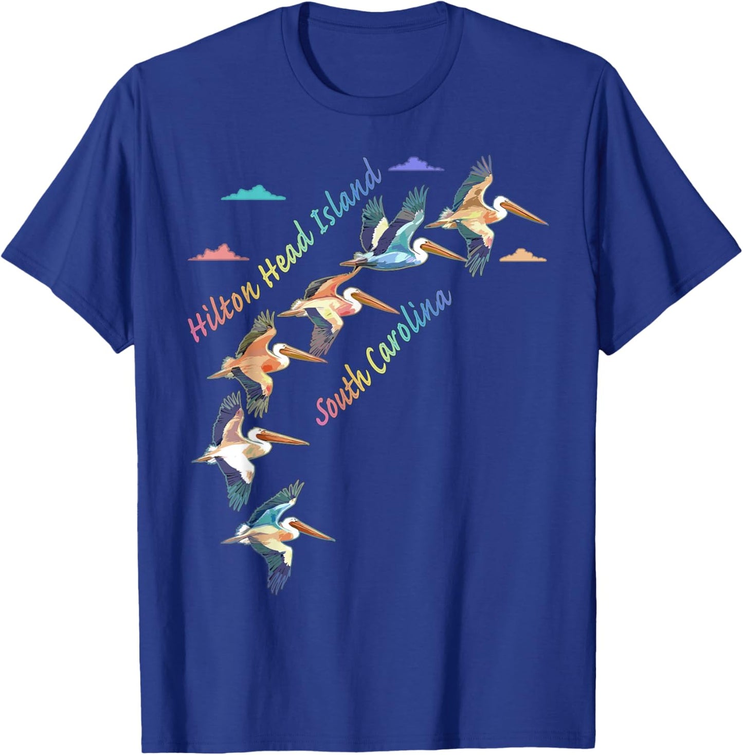 Hilton Head Island South Carolina Colorful Tie-Dye Pelican T-Shirt - T-Shirt | Royal