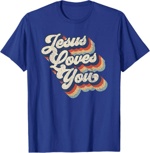 Jesus Loves You Retro Vintage Style Graphic Design T-Shirt - T-Shirt | Royal