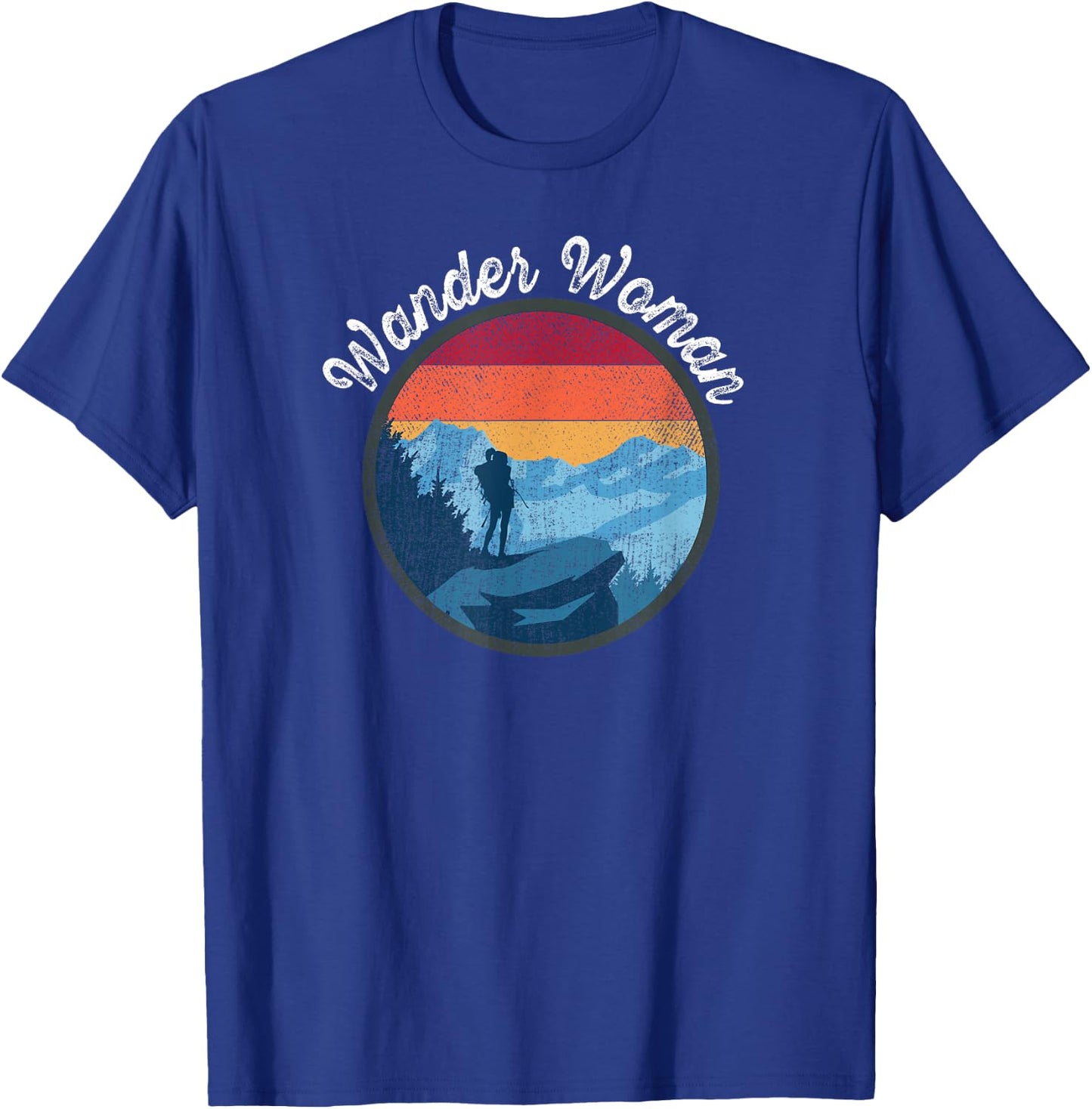 Wander Woman Retro Sunset - Climbing Hiking Outdoor Funny T-Shirt - T-Shirt | Royal