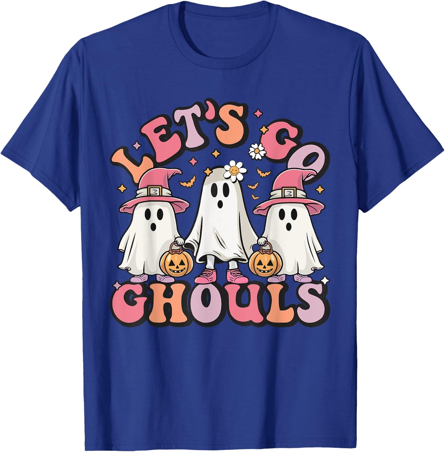 Women Let's Go Ghouls Halloween Ghost Costume Retro Groovy T-Shirt - T-Shirt | Royal