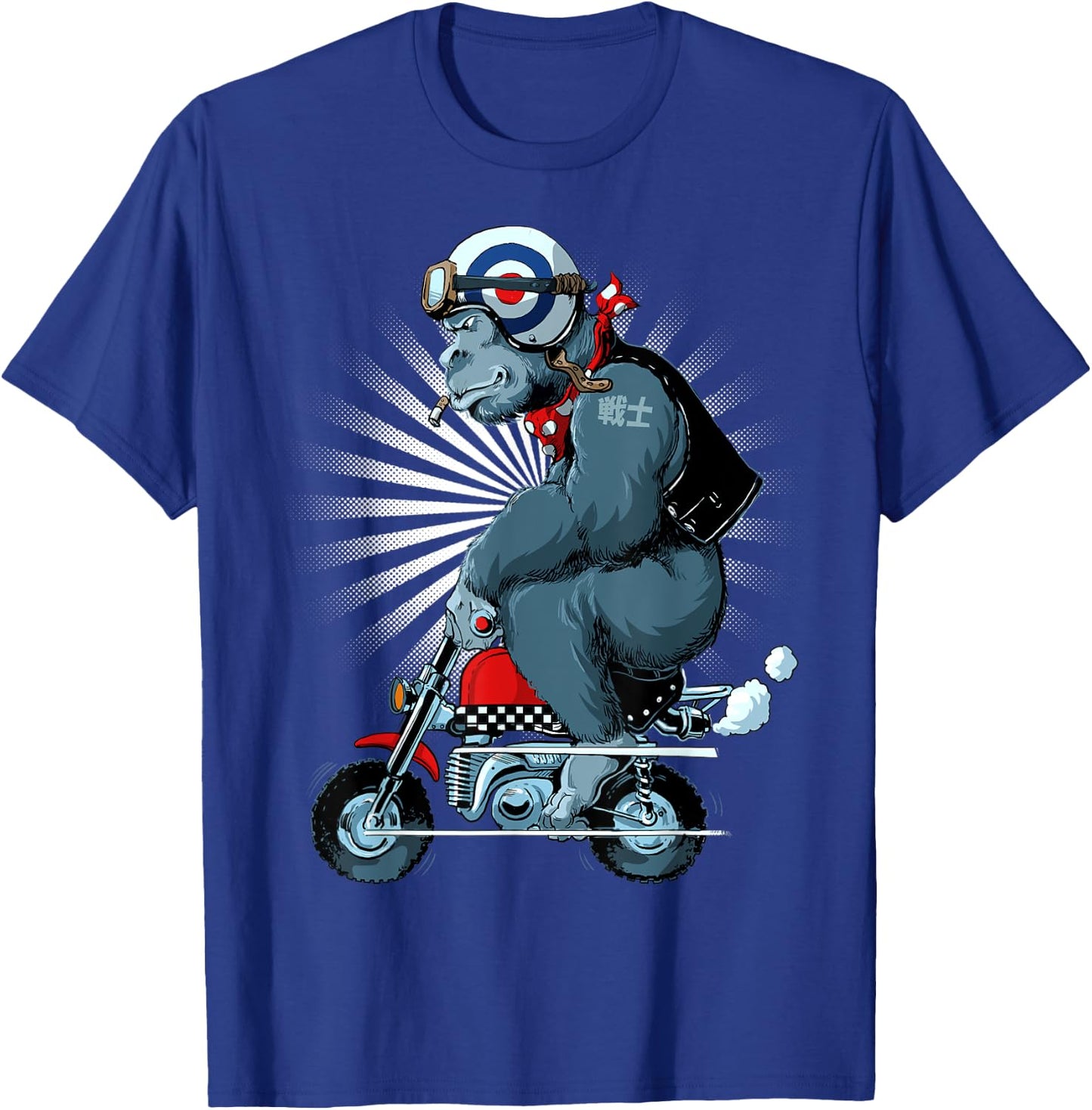 Monkey Bike Gorilla Cartoon Motorbike Design T-Shirt - T-Shirt | Royal