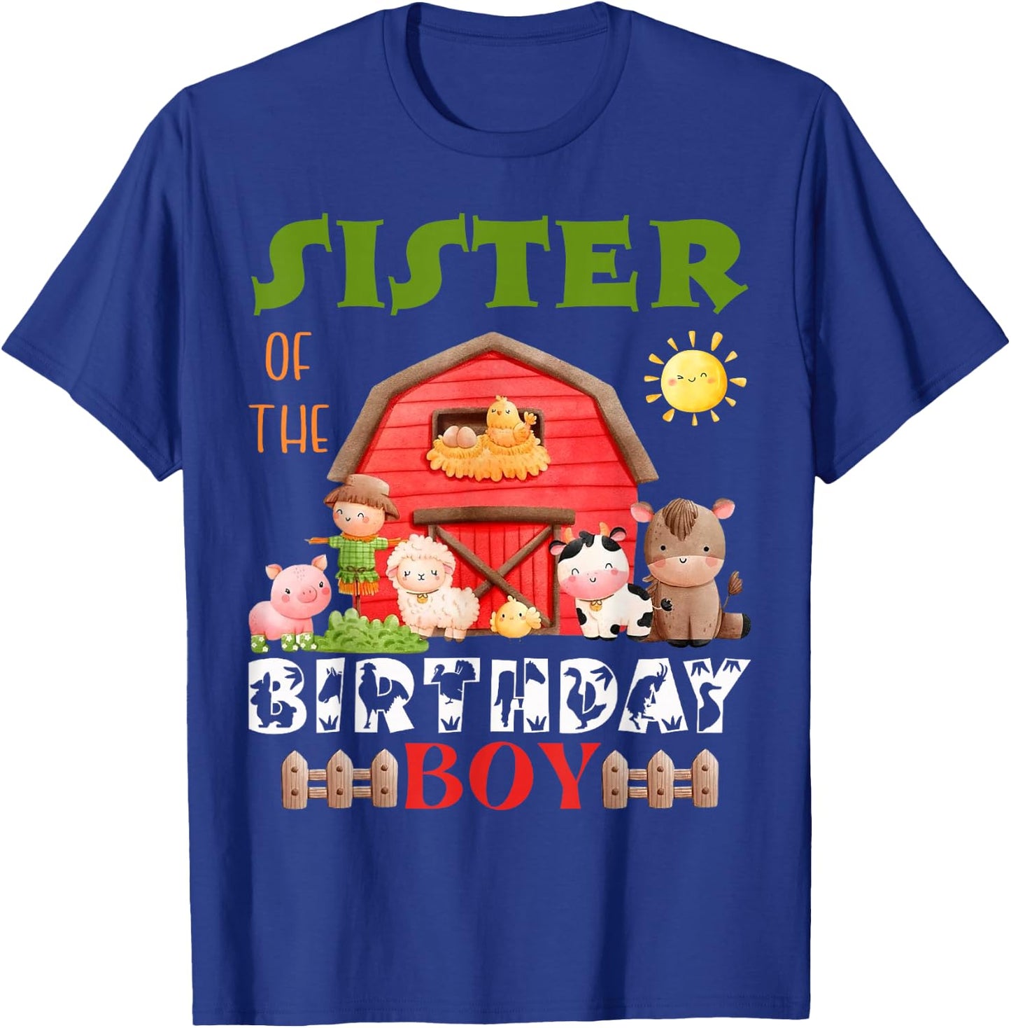 Sister Of The Birthday Boy Farm Animal Bday Party T-Shirt - T-Shirt | Royal