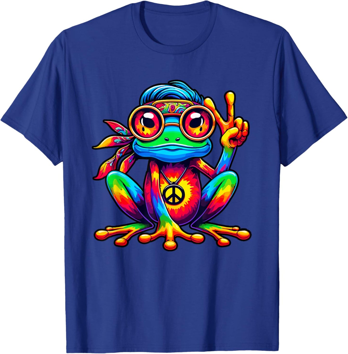 Tie-Dye Hippie Frog, Peace Sign, 70s Party & 60s Costume T-Shirt - T-Shirt | Royal