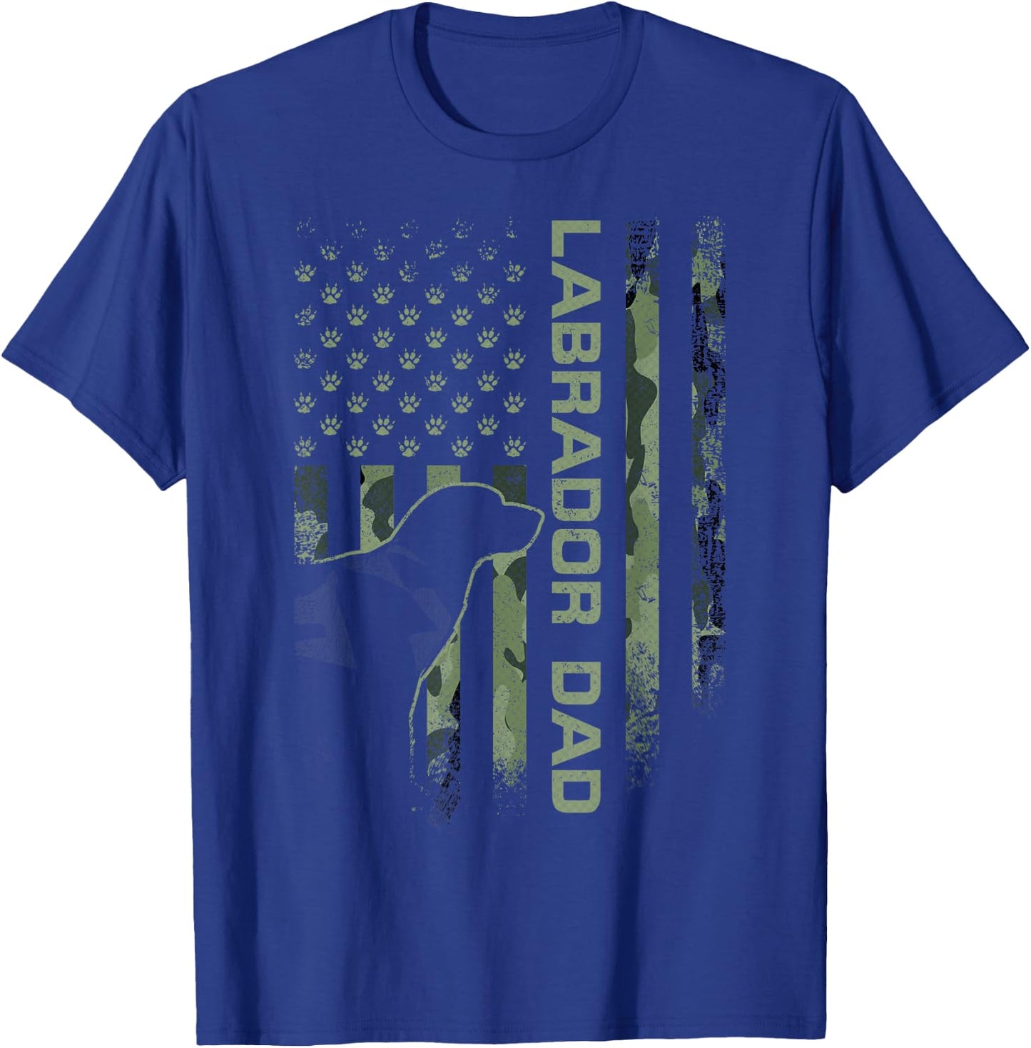 USA Camo Flag Proud Labrador Retriever Dad Lab Silhouette T-Shirt - T-Shirt | Royal