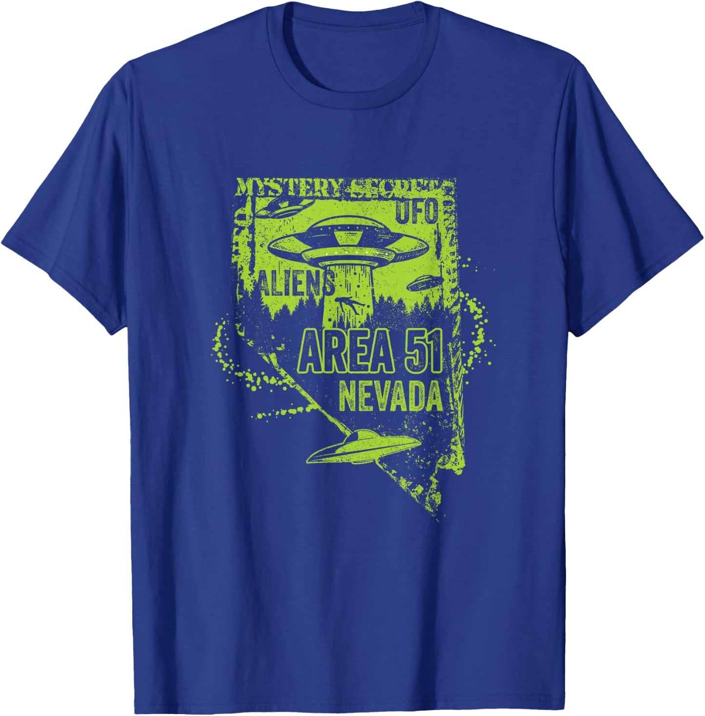 UFO Distressed Area 51 Alien Extraterrestrial Flying Saucer T-Shirt - T-Shirt | Royal