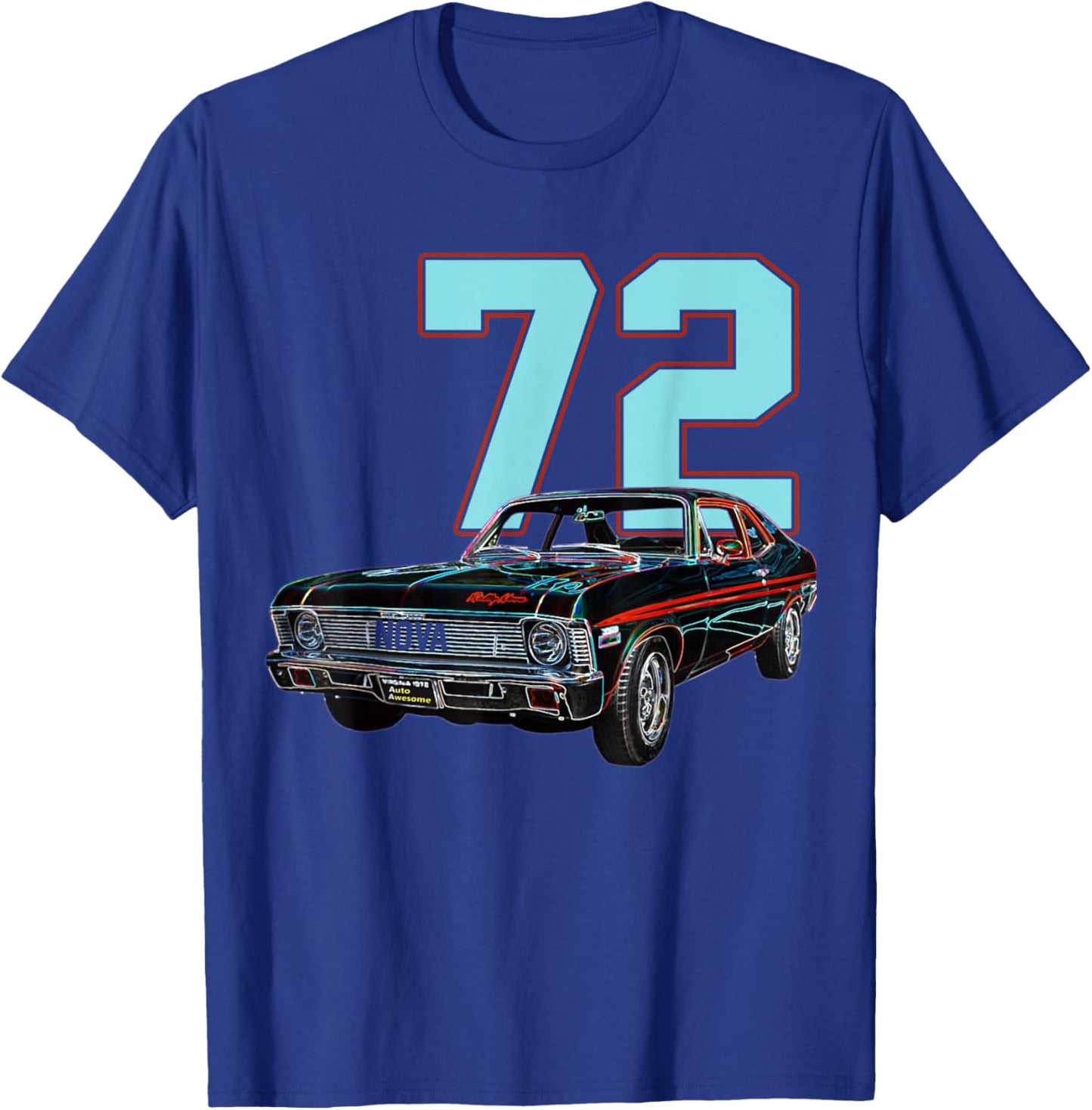 1972 72 Chevys Nova 2 Classic Car Old School Muscle Blue Car T-Shirt - T-Shirt | Royal