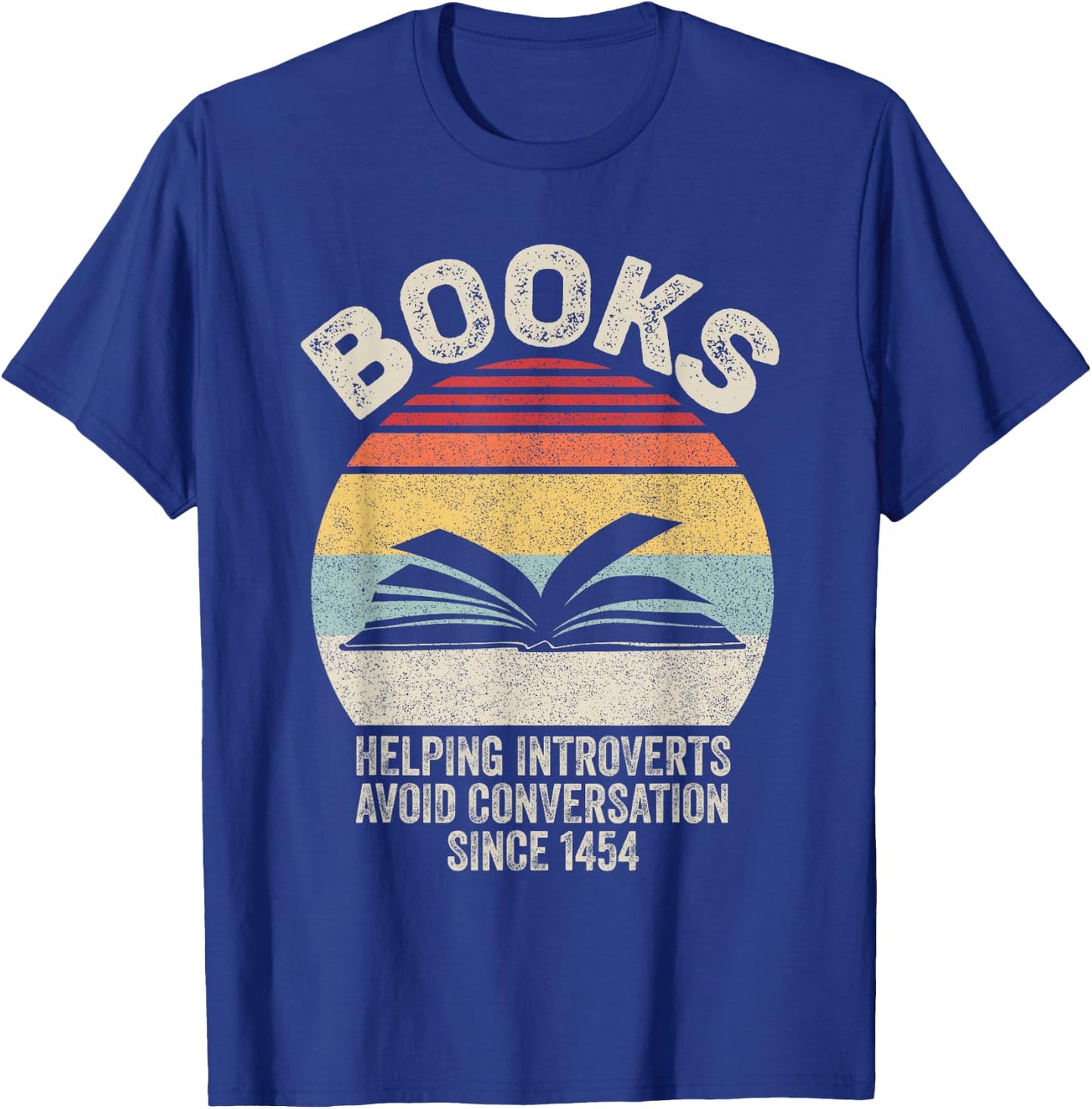 Catch Some Rays Retro Book Helping Introverts Avoid Conversation Since 1454 Women's Black Short Sleeve Classic Fit T-Shirt - T-Shirt | Royal