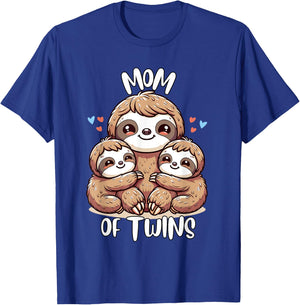 Sloth Mom Of Twins Twin Mom and Kids Hugging Sloths T-Shirt - T-Shirt | Royal