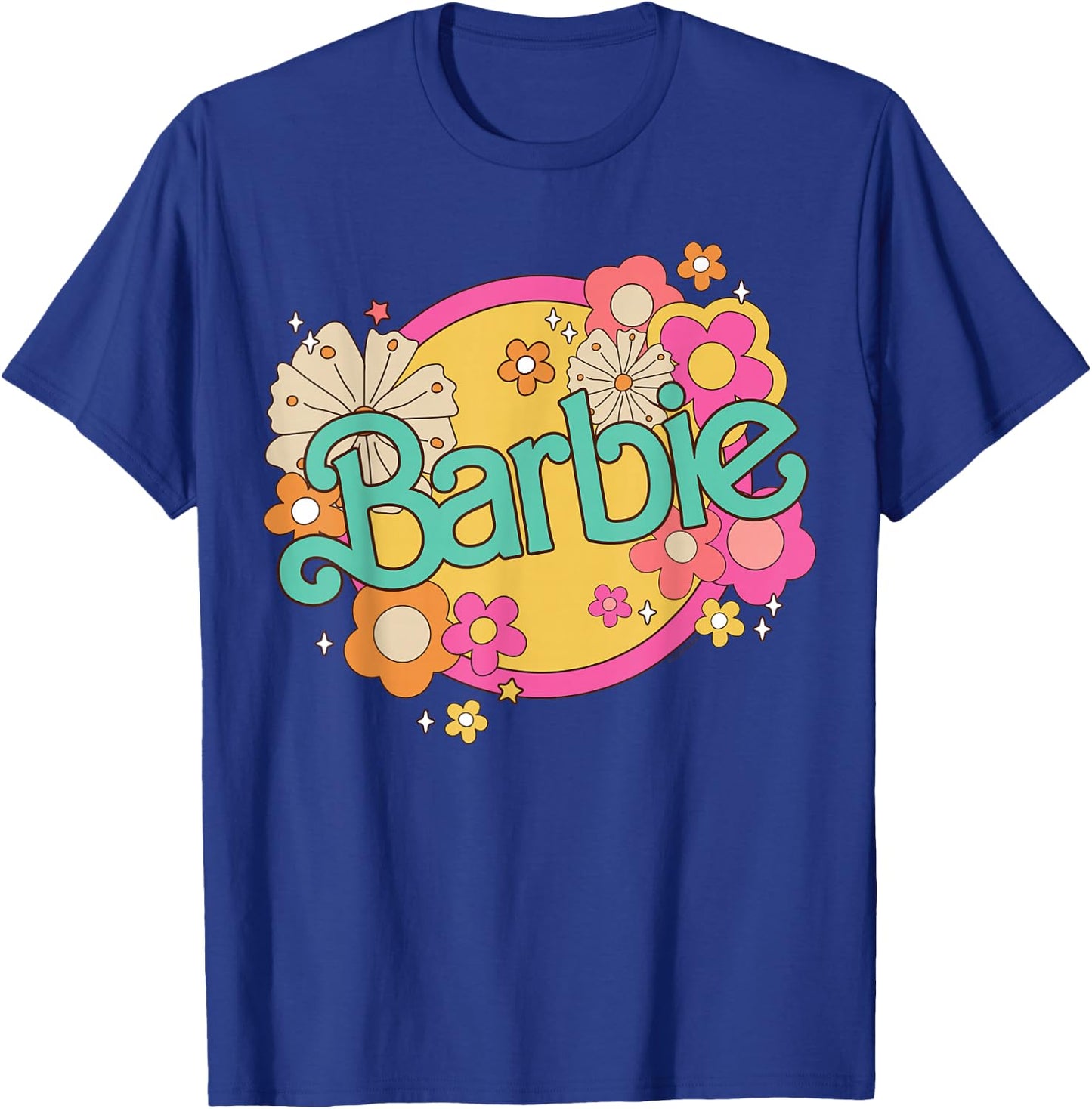 Barbie Retro Logo with Flowers T-Shirt - T-Shirt | Royal