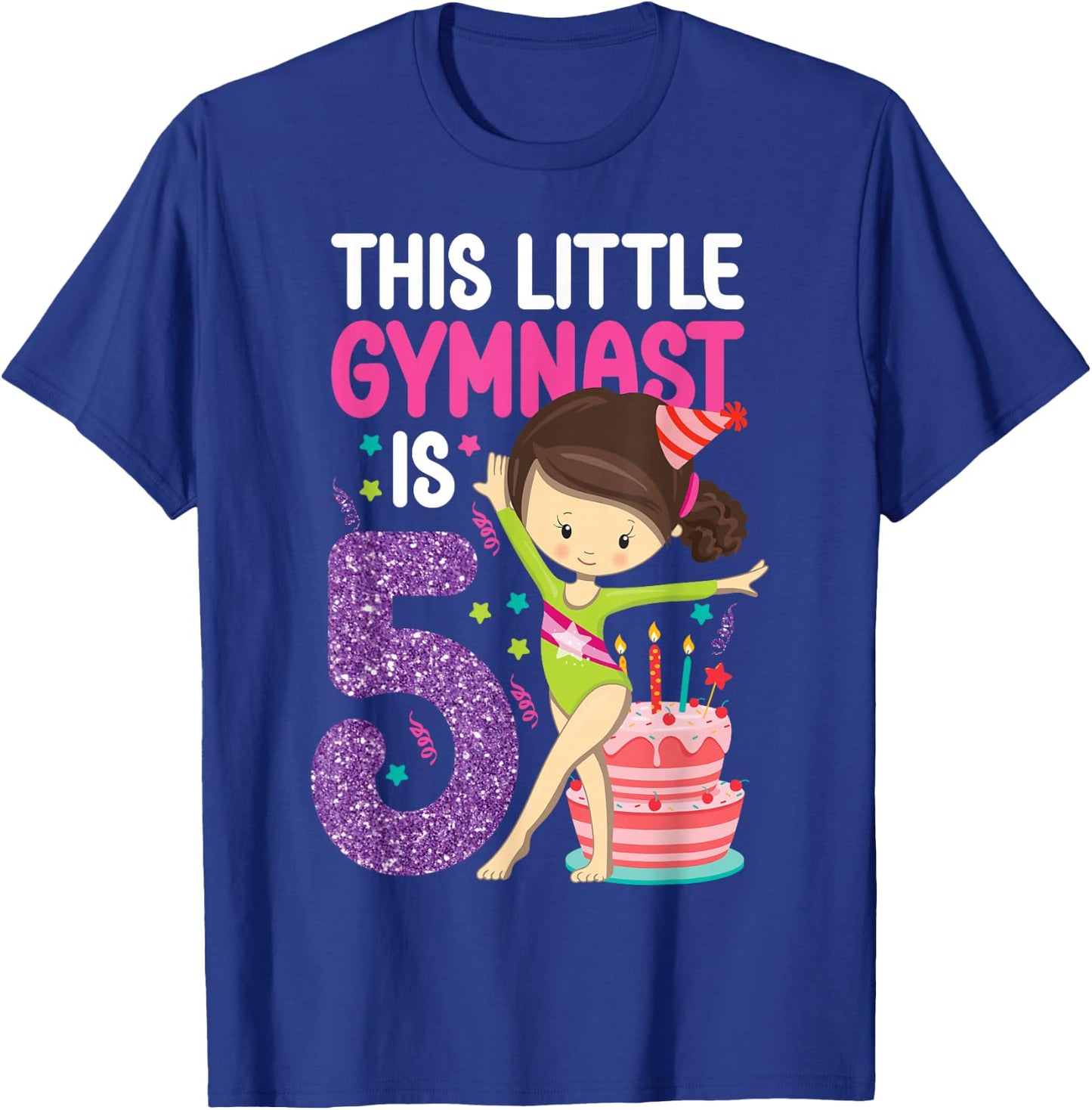 Gymnastics 5th Birthday This Little Gymnast Is 5 T-Shirt - T-Shirt | Royal