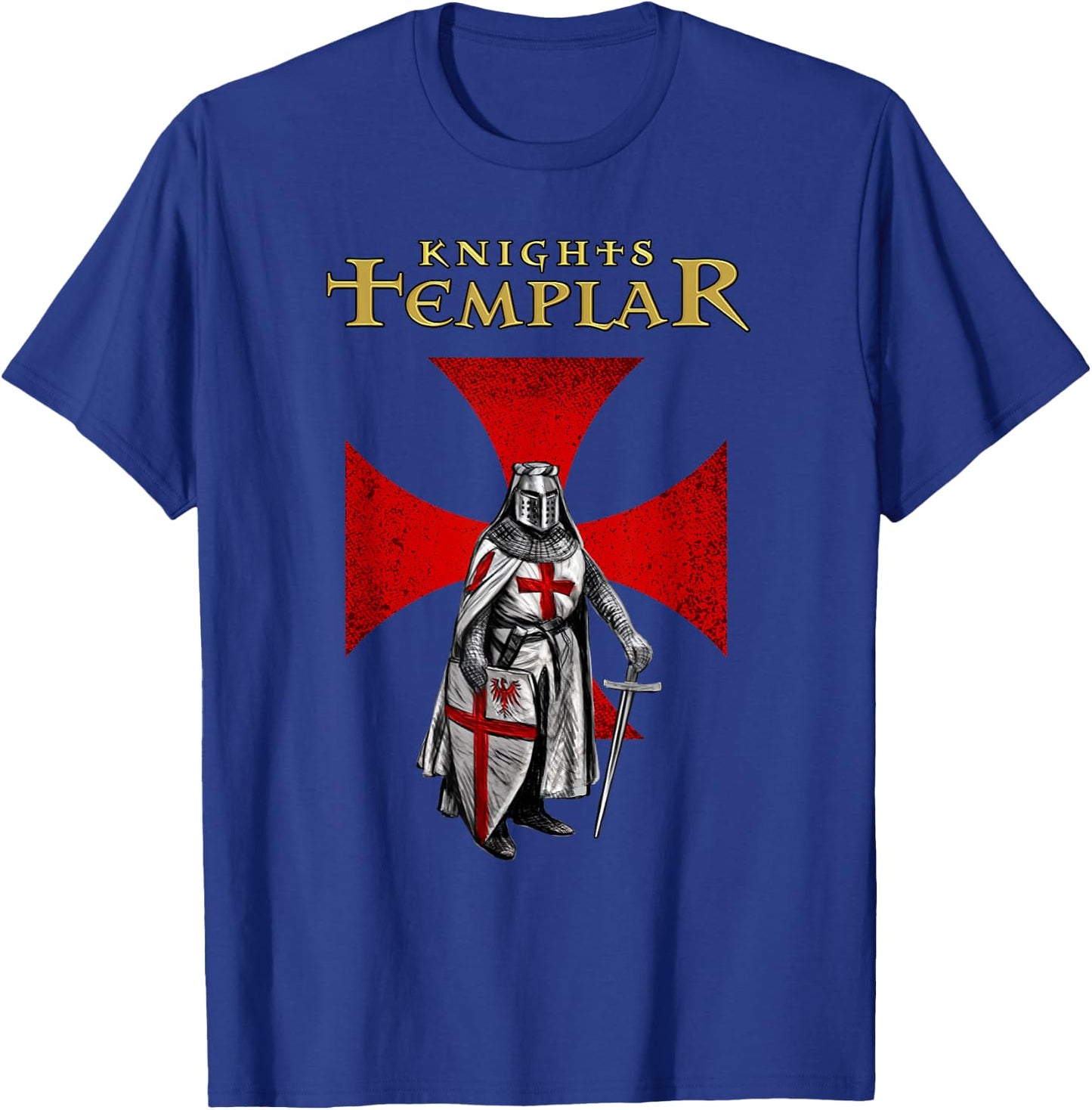 A Warrior of Christ Knights Templar Distressed Cross T-Shirt - T-Shirt | Royal