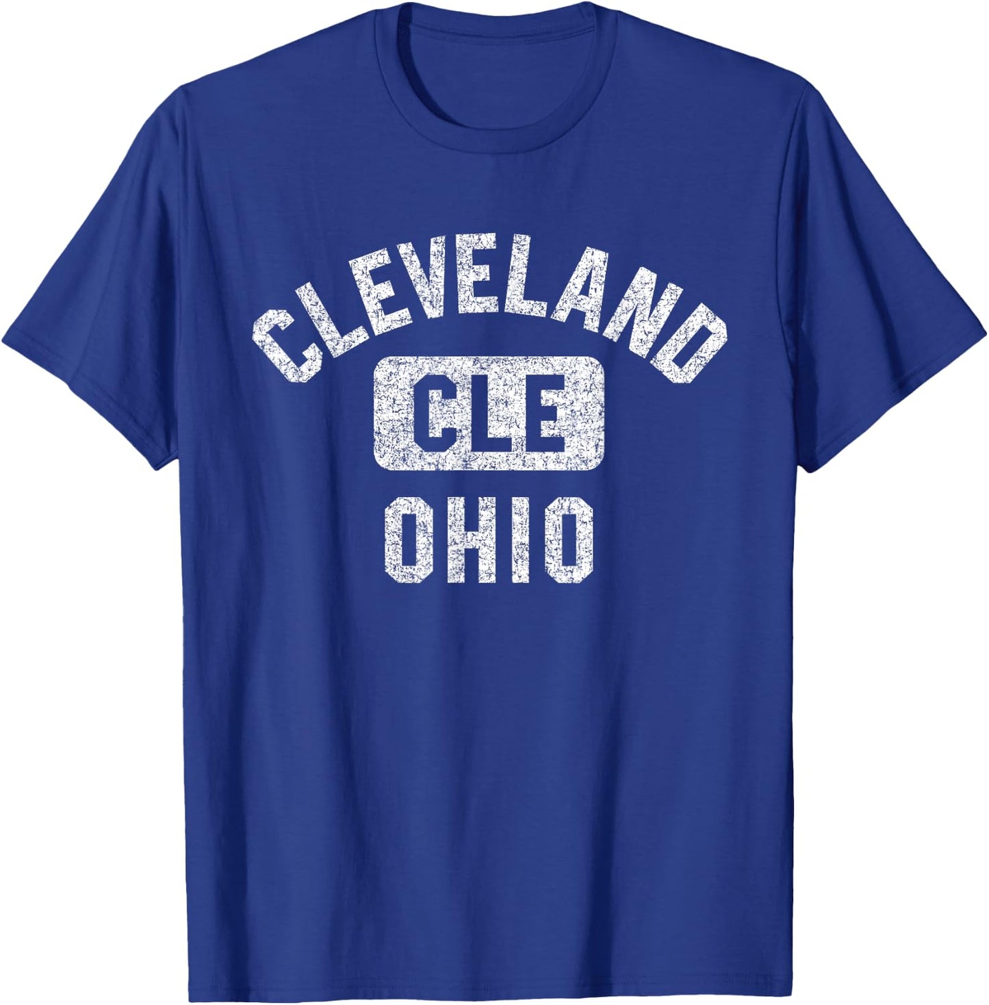 Cleveland Ohio CLE Gym Style Distressed White Print T-Shirt - T-Shirt | Royal