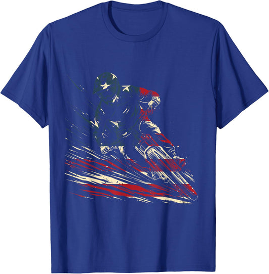 Mountain Bike Downhill MTB American Flag Patriotic Vintage T-Shirt - T-Shirt | Royal