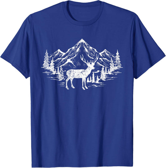 Outdoor Forest Animal Wildlife Mountains Nature Trees Deer T-Shirt - T-Shirt | Royal