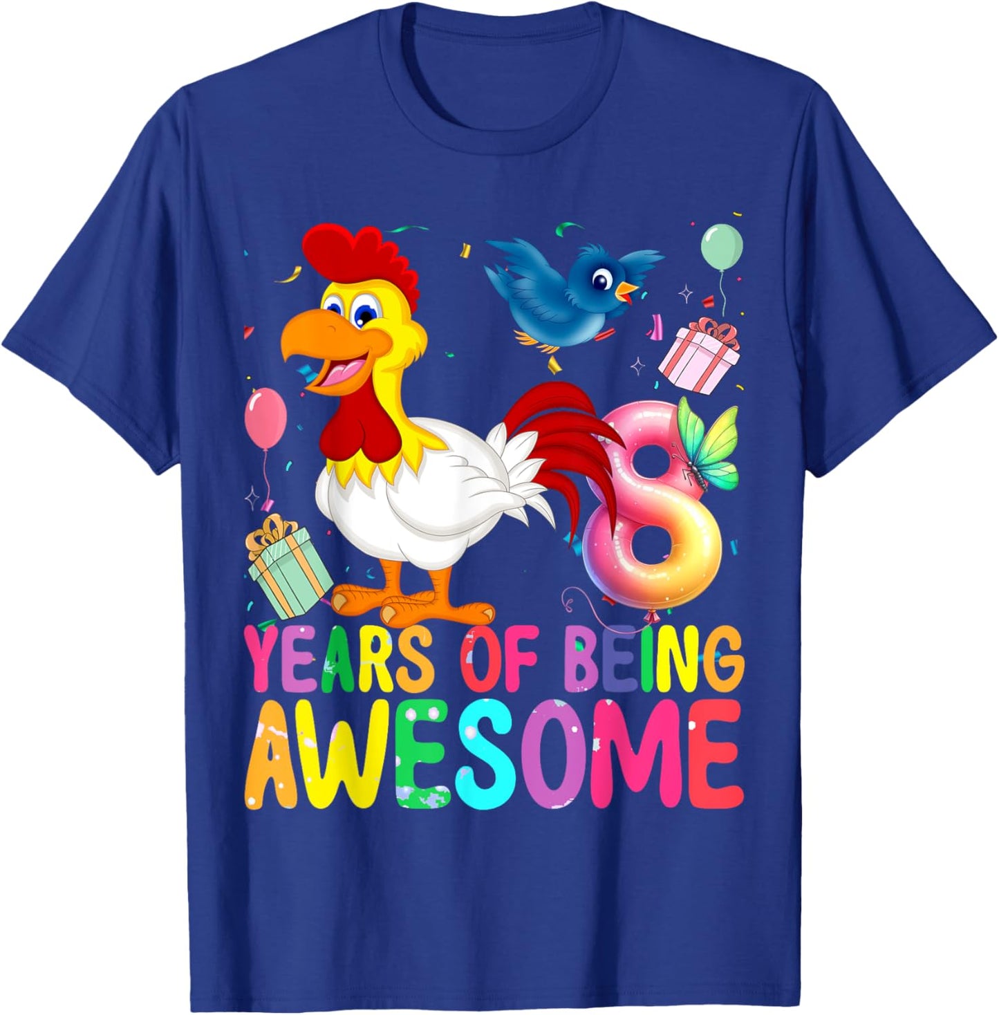 8 Years Old Chicken 8th Birthday Girl Chicken Party T-Shirt - T-Shirt | Royal
