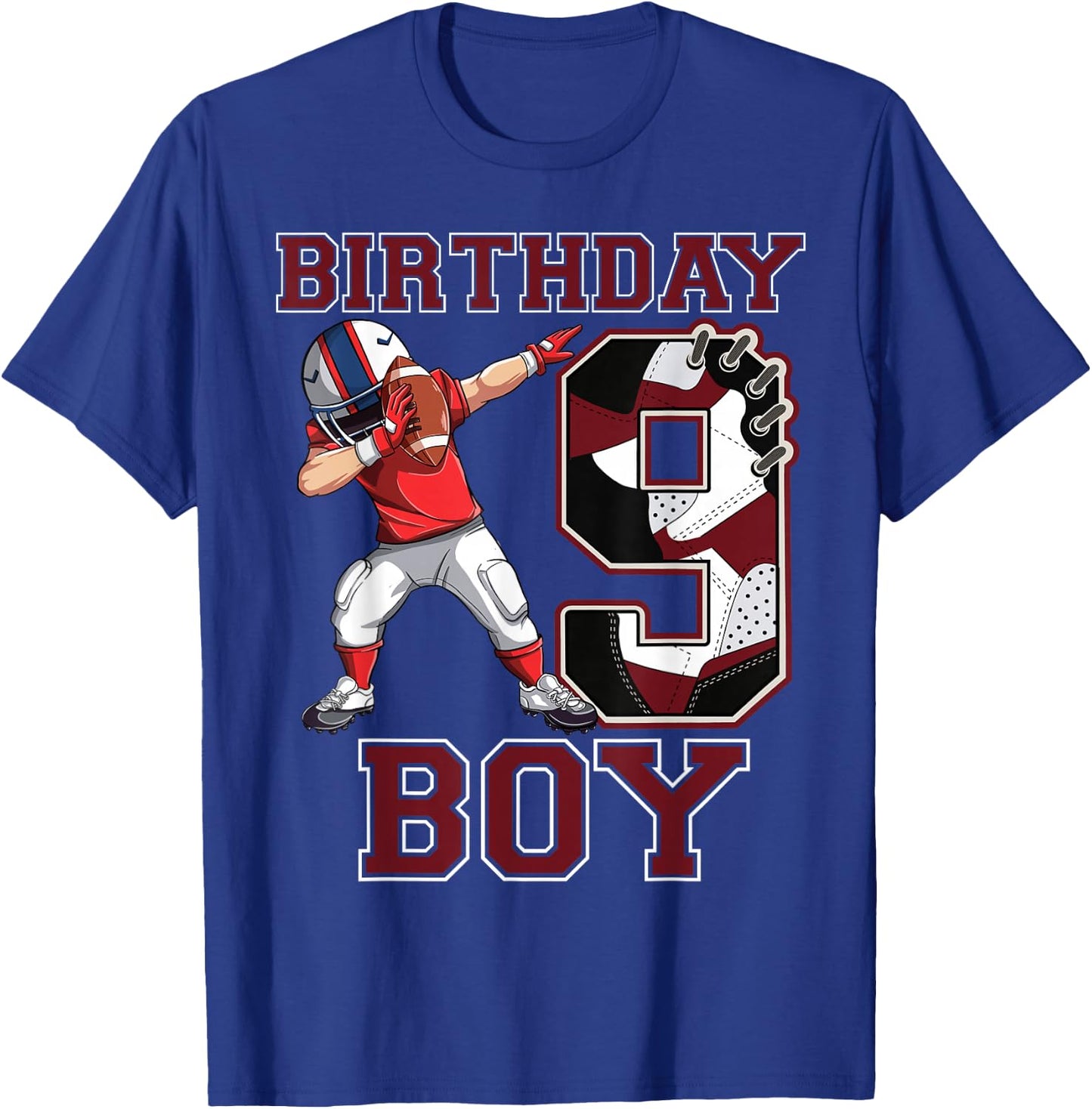 Football Boy Dabbing 9th Birthday Love Sneakers 9 Year Old T-Shirt - T-Shirt | Royal