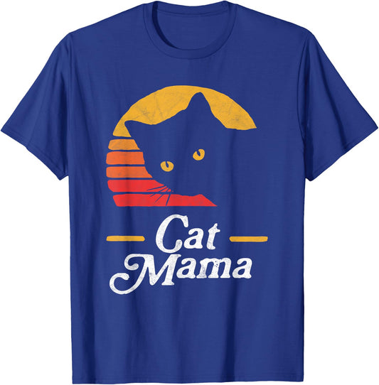 Cat Mama Vintage Eighties Style Cat Retro Distressed T-Shirt - T-Shirt | Royal