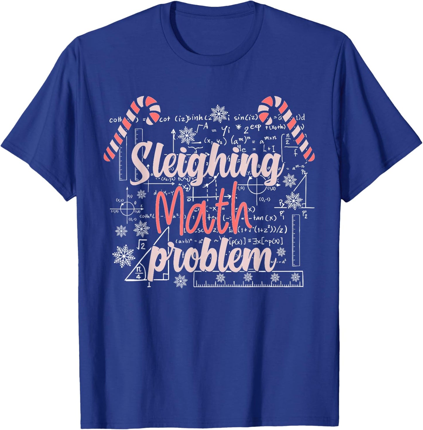 Math Teacher Sleighing Math Problem Funny Christmas Day Ugly T-Shirt - T-Shirt | Royal