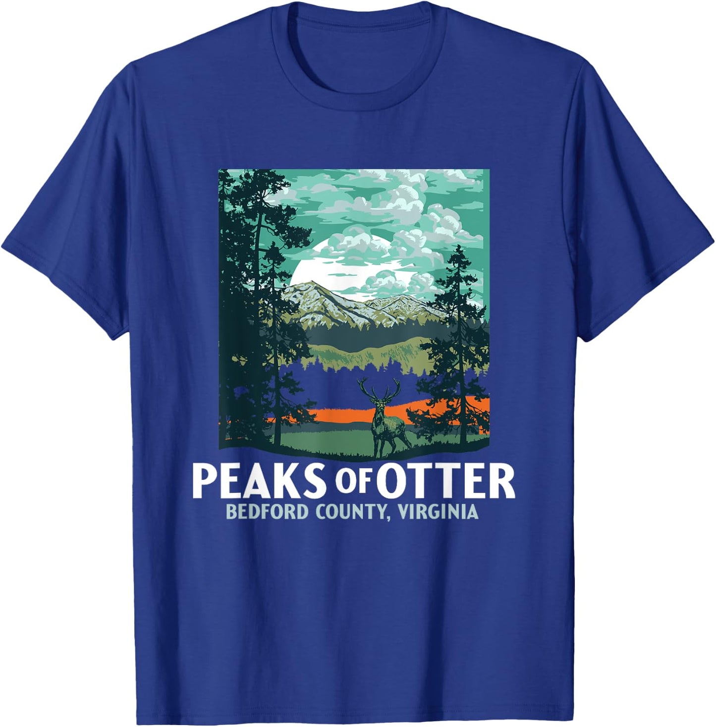 Peaks of Otter Retro Blue Ridge Parkway WPA Style Vintage T-Shirt - T-Shirt | Royal