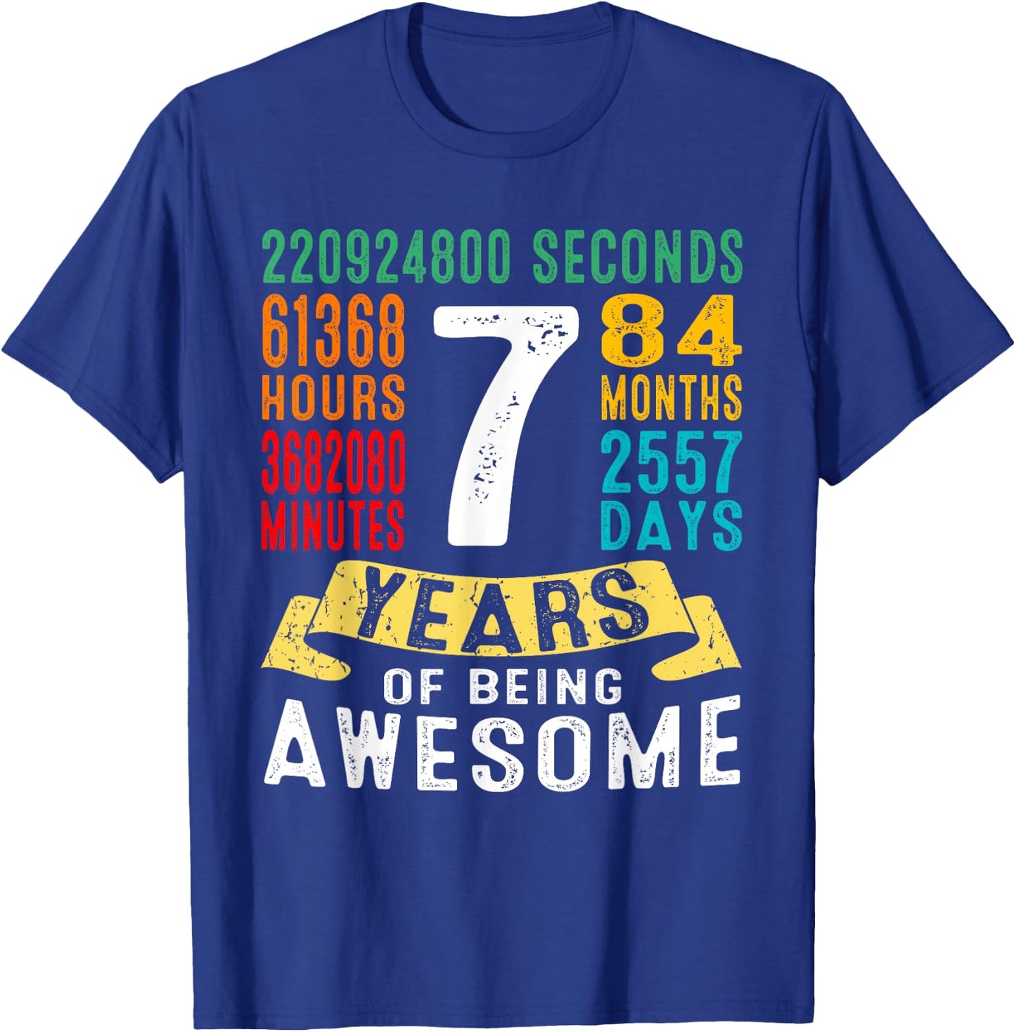 7 Years Old 7th Birthday Gifts Retro Vintage 84 Months T-Shirt - T-Shirt | Royal