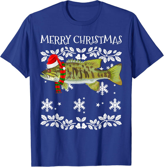 Fish Merry Christmas Ornament Smallmouth Bass Ugly Xmas T-Shirt - T-Shirt | Royal