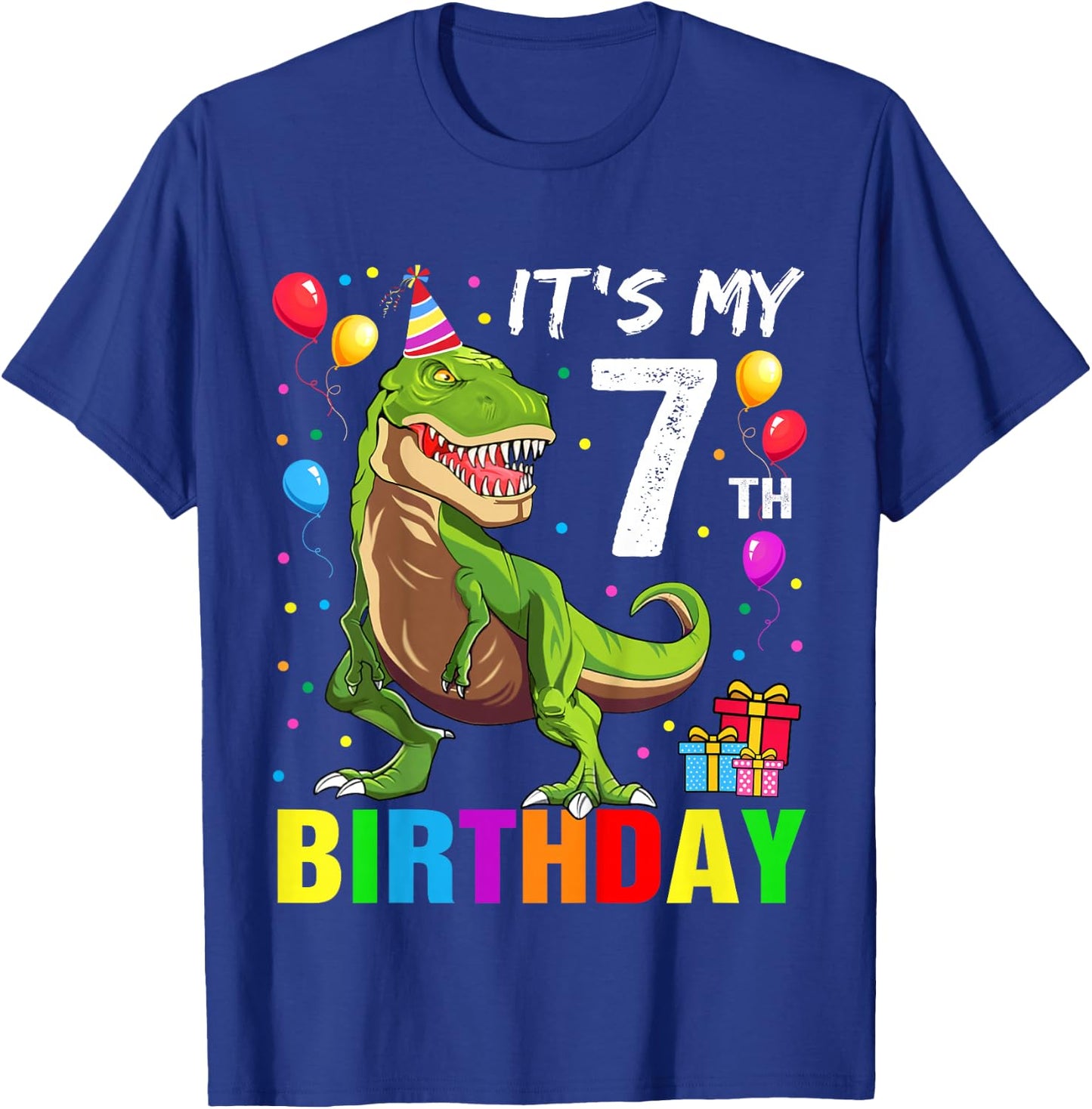 Kids It's My 7th Birthday Happy 7 Year T-Rex Boys T-Shirt - T-Shirt | Royal