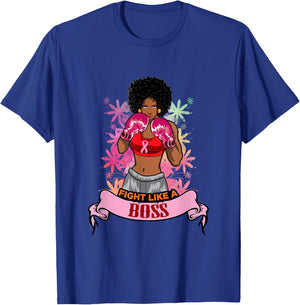 Black Girl Pink Warrior Breast Cancer Awareness Boxing T-Shirt - T-Shirt | Royal