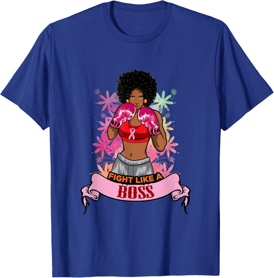 Black Girl Pink Warrior Breast Cancer Awareness Boxing T-Shirt - T-Shirt | Royal