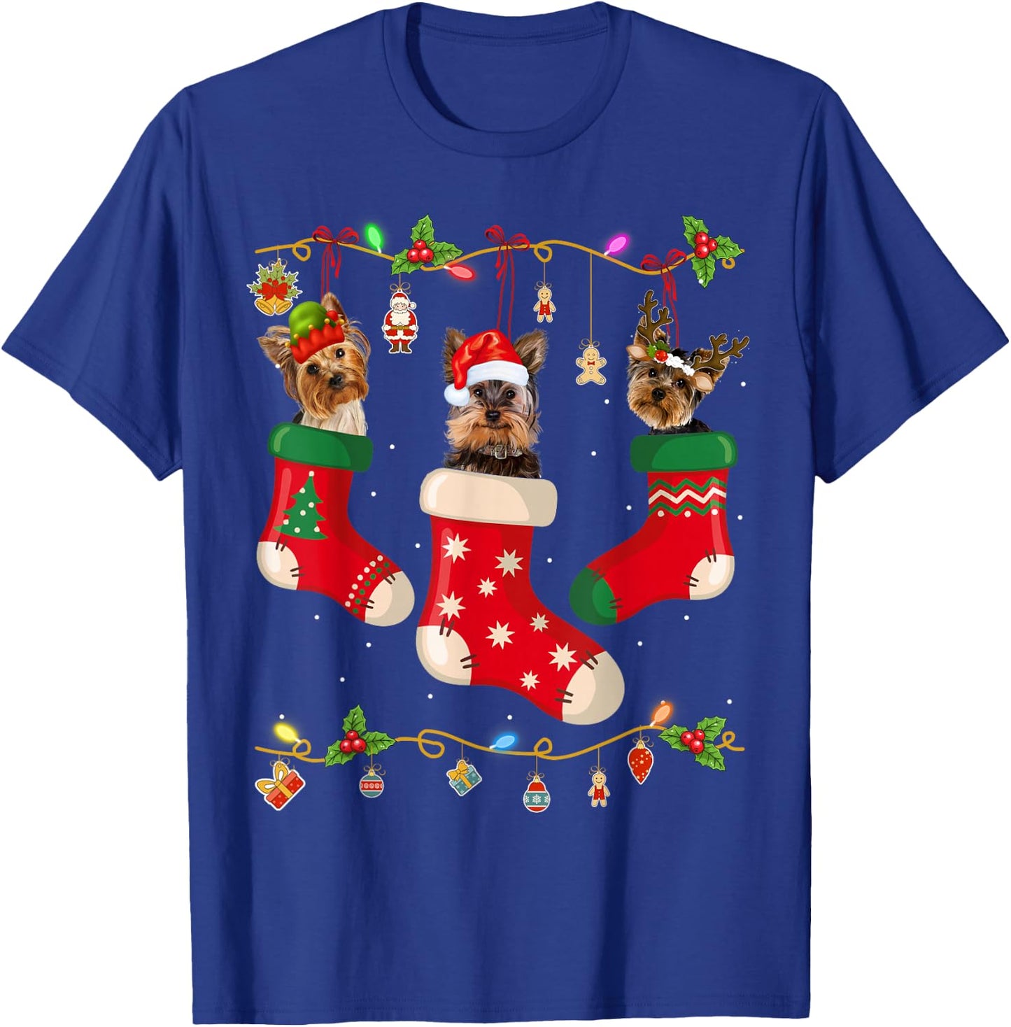 Yorkie In Socks Christmas Shirt Dog Lover Sweater Xmas T-Shirt - T-Shirt | Royal