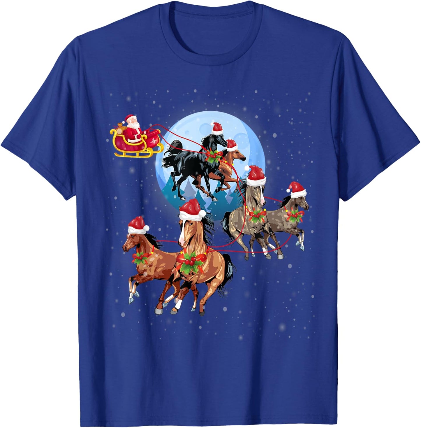 Horse Drawn Sleigh Riding Santa Claus Xmas Horses Funny T-Shirt - T-Shirt | Royal