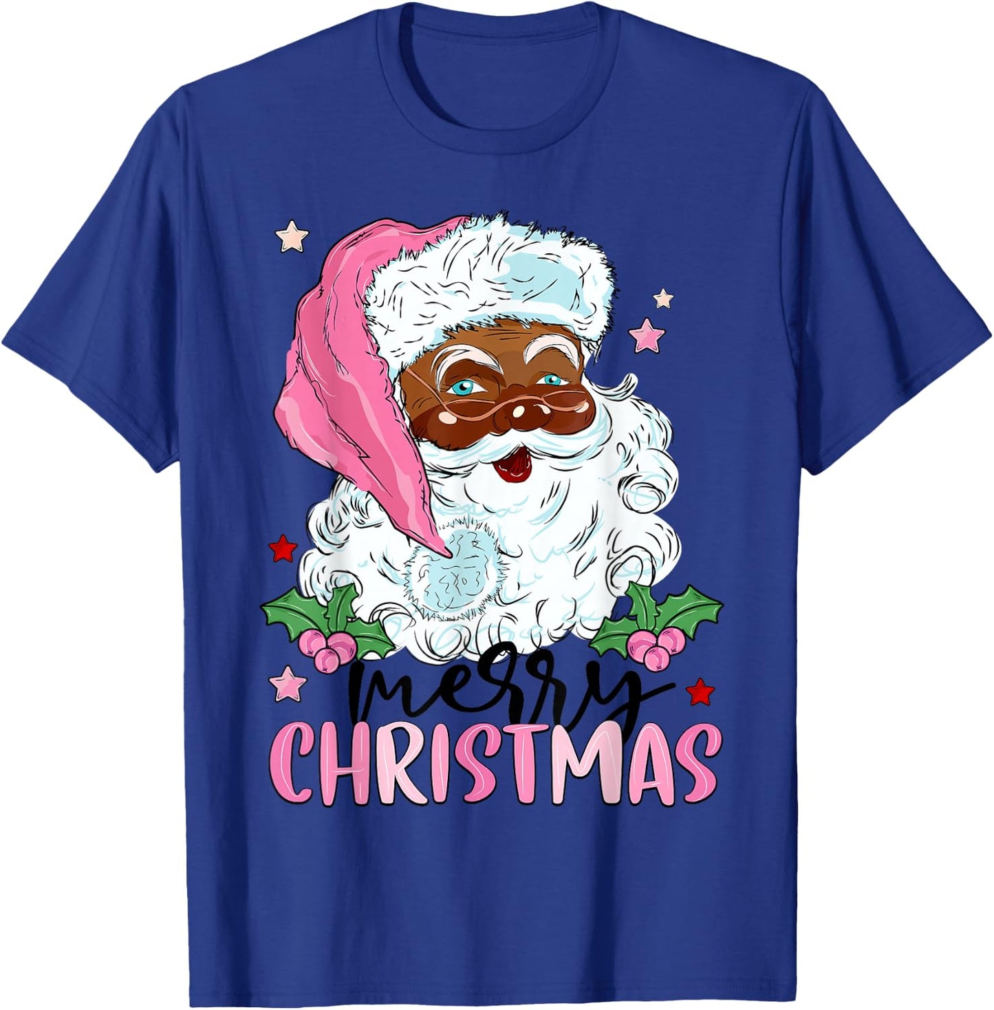 Merry Christmas Santa Claus Black Afro African American Xmas T-Shirt - T-Shirt | Royal
