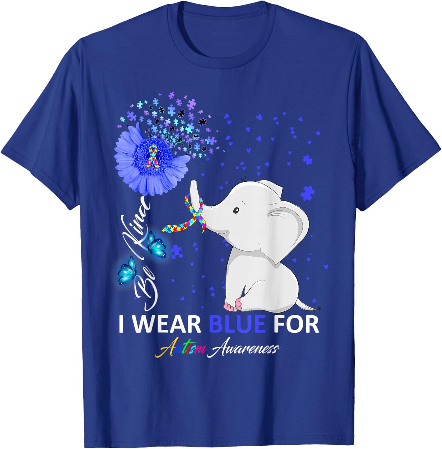 I Wear Blue Autism Awareness - Elephant Autism Awareness T-Shirt - T-Shirt | Royal