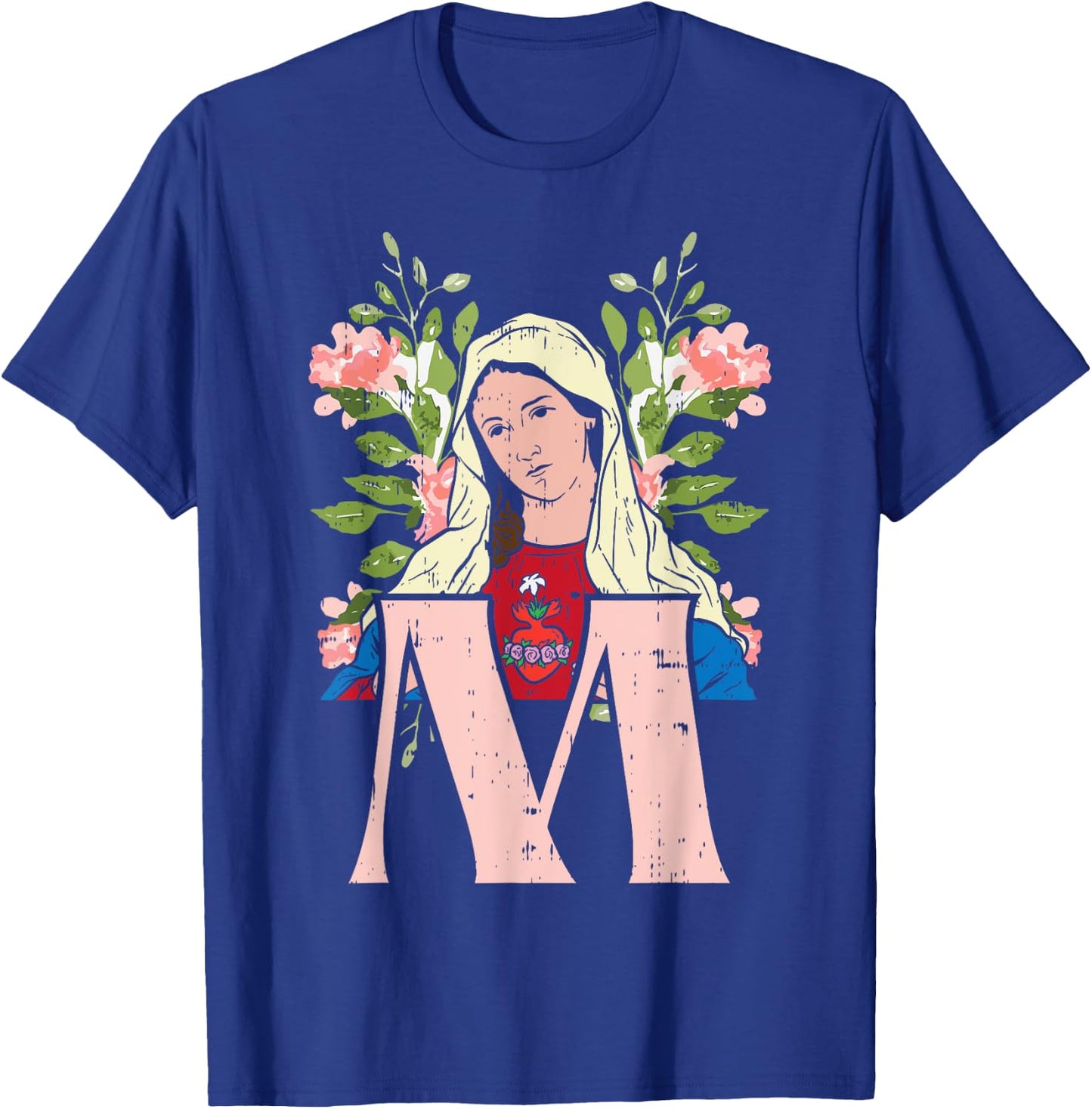 M Mary Virgin Sacred Heart Jesus Religious Catholic Gift T-Shirt - T-Shirt | Royal