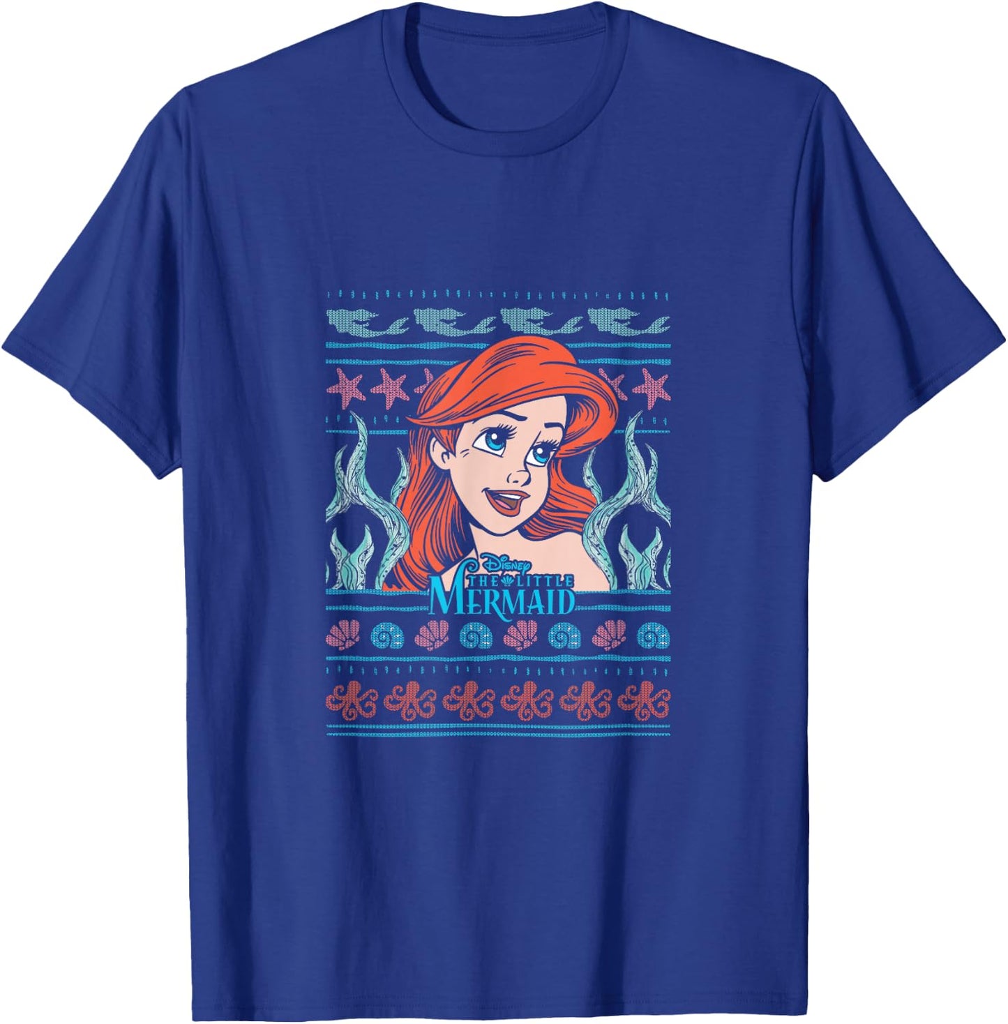 Disney Christmas The Little Mermaid Ariel Ugly Sweater T-Shirt - T-Shirt | Royal