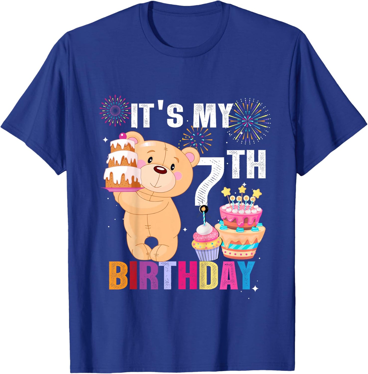 It's My 7th Birthday Bear 7 Years Old Gift Kids T-Shirt - T-Shirt | Royal