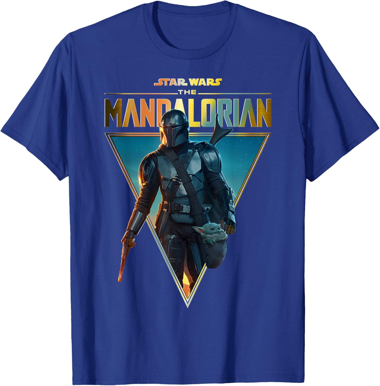 Star Wars The Mandalorian & The Child Golden Logo Portrait T-Shirt - T-Shirt | Royal