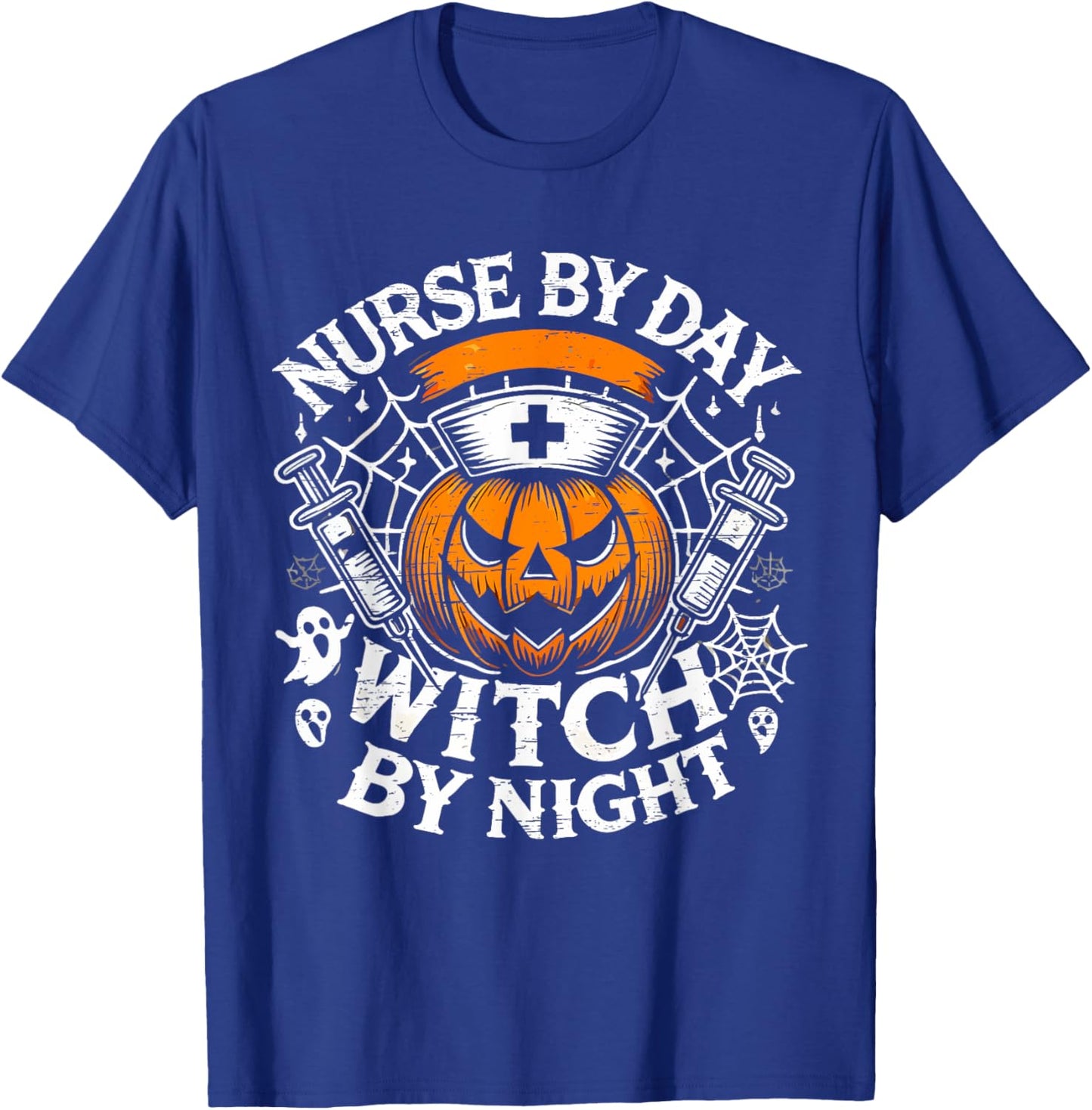 Nurse By Day Witch By Night Halloween Design T-Shirt - T-Shirt | Royal