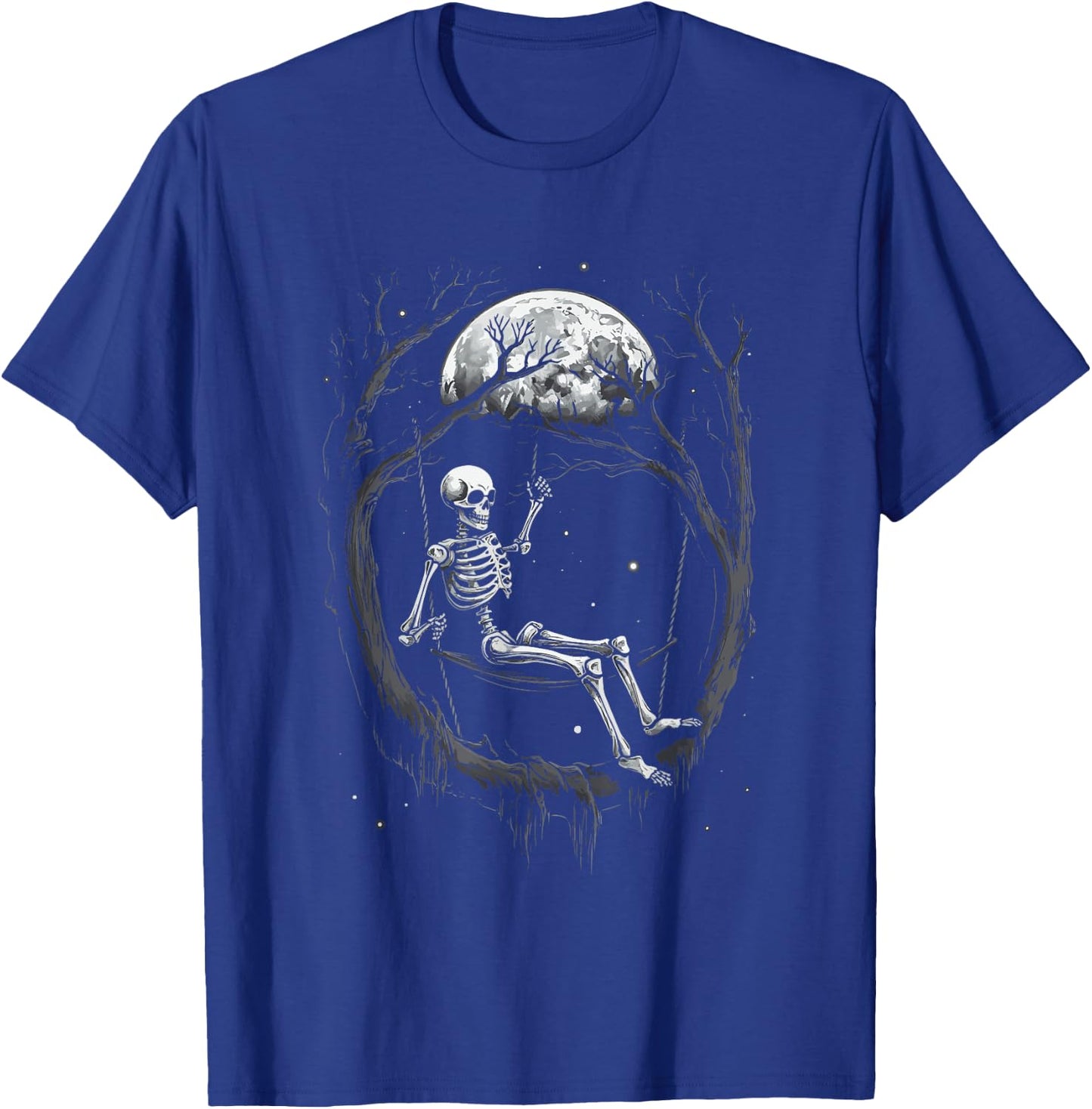 Skeleton Swinging on Moon T-Shirt - T-Shirt | Royal
