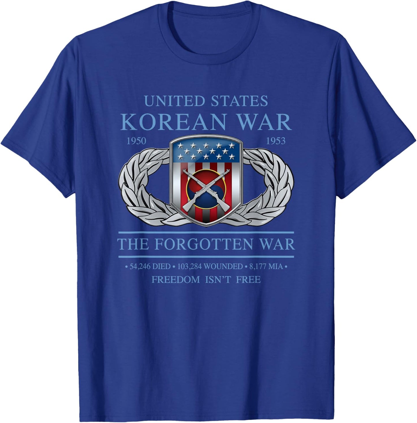 MEDALS OF AMERICA EST. 1976 The Forgotten War Korean War Adult Black Short Sleeve Modern Casual T-Shirt - T-Shirt | Royal