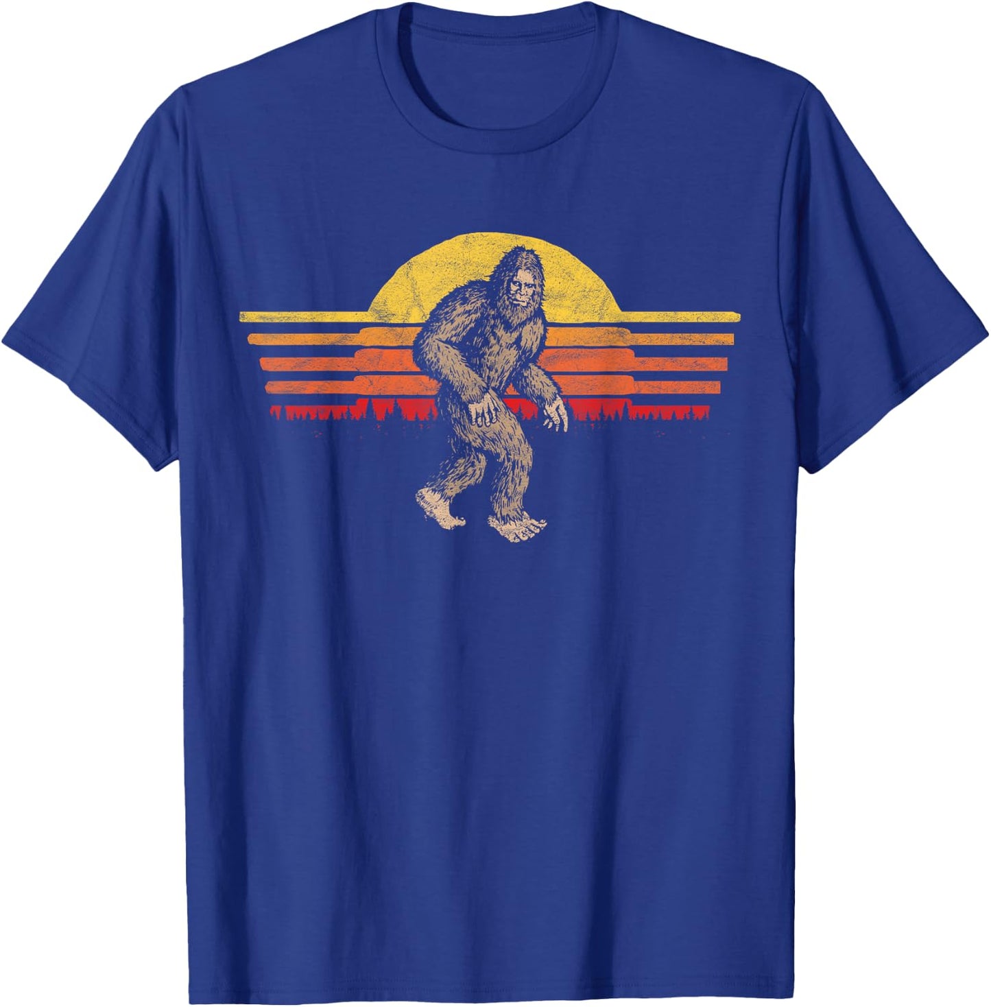 Bigfoot Distressed Eighties Sunset Vintage Sasquatch Sun T-Shirt - T-Shirt | Royal