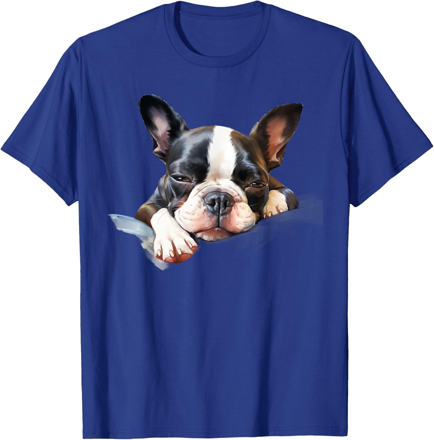 Colorful Sketch Oil Painting Of A Boston Terrier Dog Sleep T-Shirt - T-Shirt | Royal